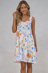 Byetta Mini Dress - Tie Shoulder Strap Sun Dress with Pockets in Rubie Print