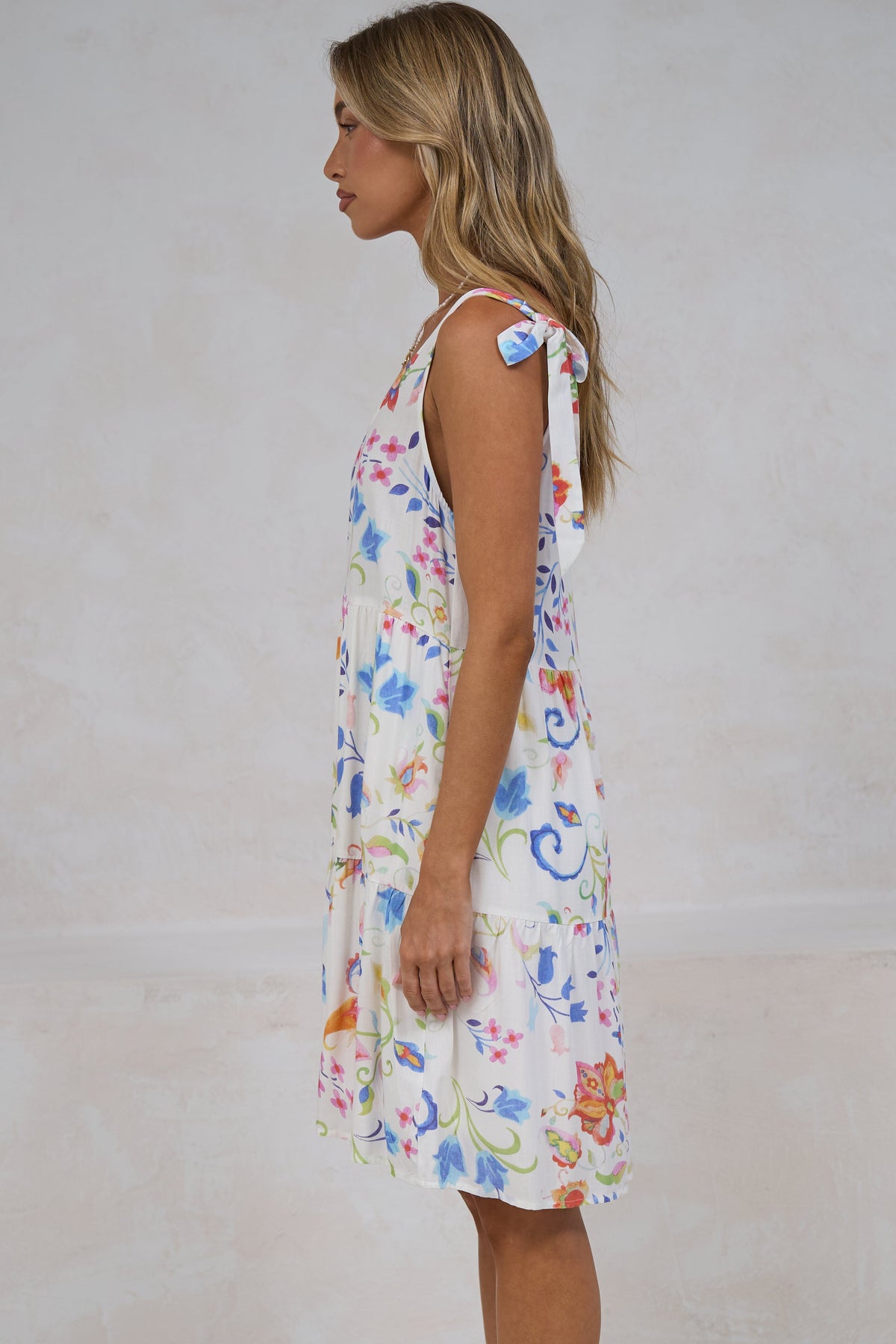 Byetta Mini Dress - Tie Shoulder Strap Sun Dress with Pockets in Rubie Print