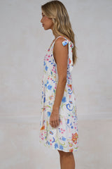 Byetta Mini Dress - Tie Shoulder Strap Sun Dress with Pockets in Rubie Print