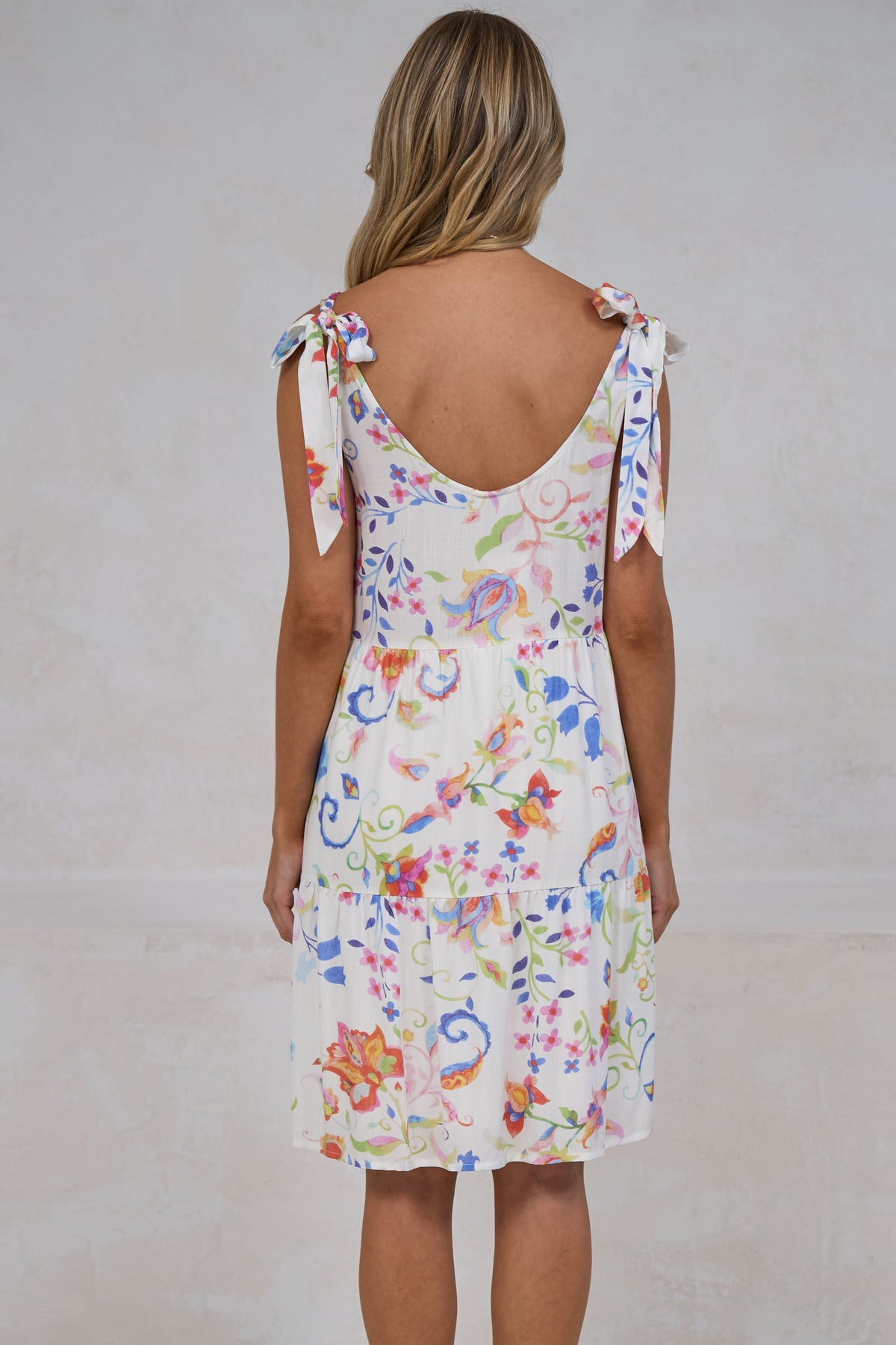 Byetta Mini Dress - Tie Shoulder Strap Sun Dress with Pockets in Rubie Print