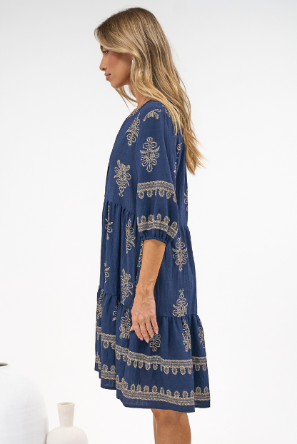 Sorrento Mini Dress - V-Neck Shift Dress with Balloon Sleeves in Mariposa Print