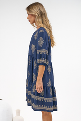 Sorrento Mini Dress - V-Neck Shift Dress with Balloon Sleeves in Mariposa Print