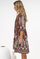 Sorrento Mini Dress - V-Neck Shift Dress with Balloon Sleeves in Houston Print