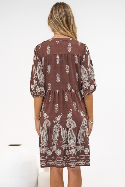 Sorrento Mini Dress - V-Neck Shift Dress with Balloon Sleeves in Houston Print