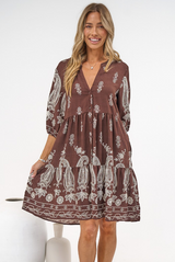 Sorrento Mini Dress - V-Neck Shift Dress with Balloon Sleeves in Houston Print
