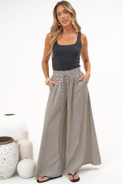 Camellia Pants - Paper Bag High Waisted Wide Leg Pants in Nola Print