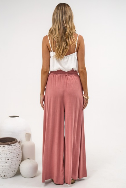 Anastasia Pants - High Waisted Wide Leg Linen Pants In Guava