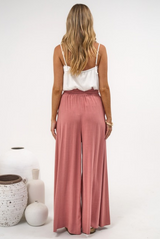 Anastasia Pants - High Waisted Wide Leg Linen Pants In Guava