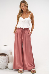 Anastasia Pants - High Waisted Wide Leg Linen Pants In Guava