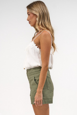 Silvia Denim Shorts - High Waisted Shorts in Khaki