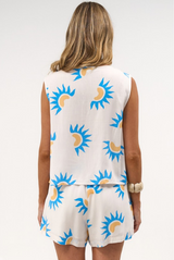 Natalia Top - V Neckline Pintuck Top in Aloha Sunset Print