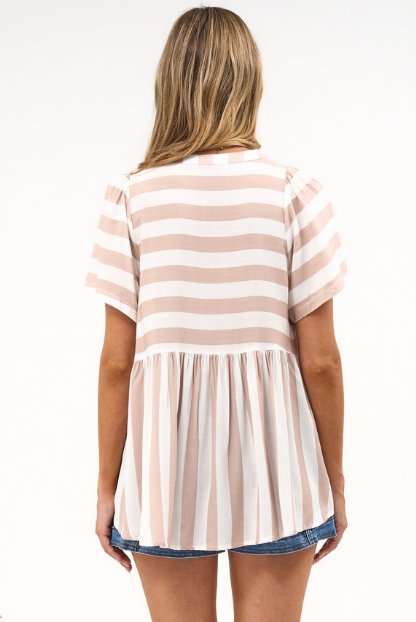 Amister Top - Pull Over Top with Rick Rack Detailing in Gaubi Print Beige