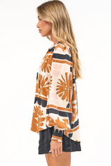 Violet Blouse - Frill Collar Button Down Balloon Sleeve Blouse In Zuni Print