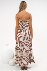 Marcella Maxi Dress - Spaghetti Strap Sun Dress with Lace Trims in Mustique Print