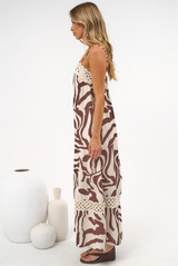 Marcella Maxi Dress - Spaghetti Strap Sun Dress with Lace Trims in Mustique Print