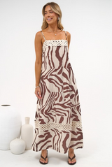 Marcella Maxi Dress - Spaghetti Strap Sun Dress with Lace Trims in Mustique Print