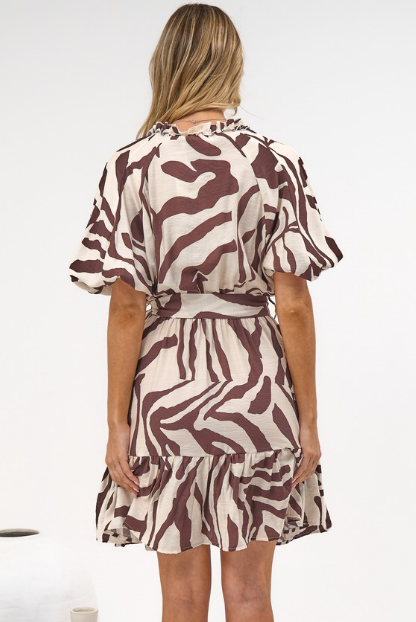 Bonnie Mini Dress - V Neck A-Line Mini Dress in Toti Print