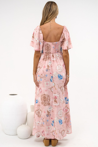 Ashby Maxi Dress - On or Off Shoulder A-Line Dress with Pockets in Everrose Print
