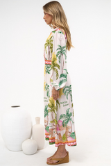 Khalid Maxi Dress - V neck Long Sleeve Maxi Dress in Vacation Print