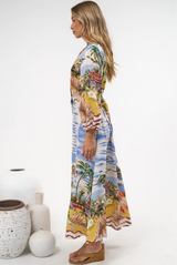 Ralph Maxi Dress - V Neck Button Down Maxi Dress in Island Breeze Print
