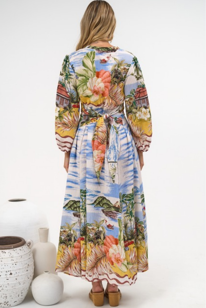 Ralph Maxi Dress - V Neck Button Down Maxi Dress in Island Breeze Print