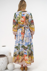Ralph Maxi Dress - V Neck Button Down Maxi Dress in Island Breeze Print