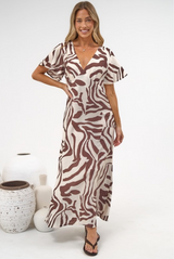 Elaine Maxi Dress  - V Neck Flutter Sleeve Maxi Dress In Toti Print