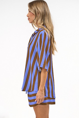 Mirian Button Up Shirt And Shorts Set in Blue Stripe