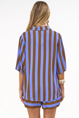 Mirian Button Up Shirt And Shorts Set in Blue Stripe