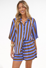 Mirian Button Up Shirt And Shorts Set in Blue Stripe
