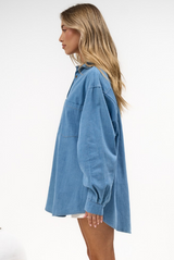 Foster Shirt - Oversized Button Down Denim Shirt in Mid Denim Wash