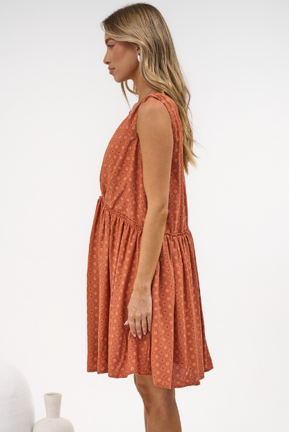 Morgan Mini Dress - Keyhole Detail Sun Dress with Pockets in Cassie Print
