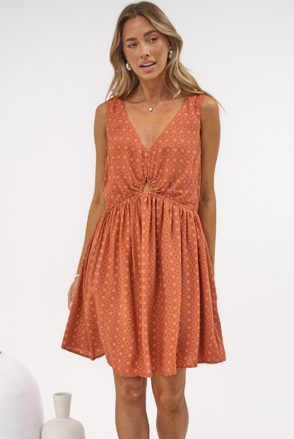 Morgan Mini Dress - Keyhole Detail Sun Dress with Pockets in Cassie Print