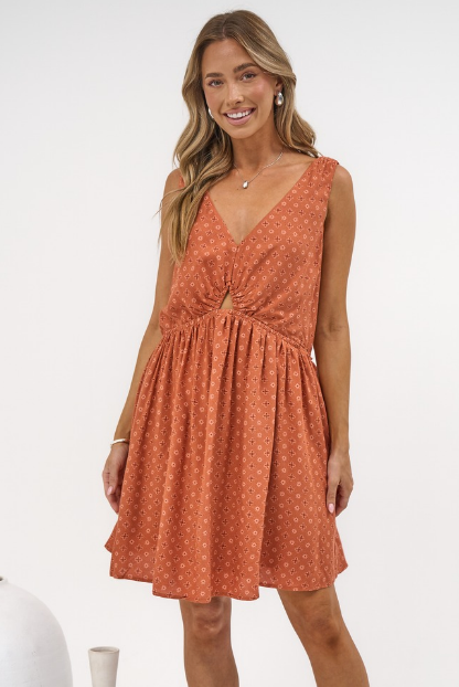Morgan Mini Dress - Keyhole Detail Sun Dress with Pockets in Cassie Print