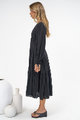 Kella Midi Dress - V Neck Long Sleeve A Line Tiered Dress in Black