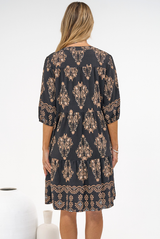 Sorrento Mini Dress - V-Neck Shift Dress with Balloon Sleeves in Soleil Print