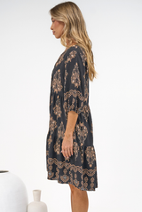 Sorrento Mini Dress - V-Neck Shift Dress with Balloon Sleeves in Soleil Print