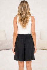 Aiden Shorts - High Waisted Longline Linen Shorts with Pockets in Black