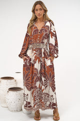 Prisca Maxi Dress - V Neck A Line Long Sleeve Dress with Pockets Samara Print