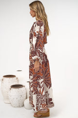 Prisca Maxi Dress - V Neck A Line Long Sleeve Dress with Pockets Samara Print
