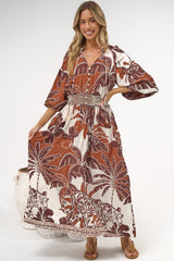 Prisca Maxi Dress - V Neck A Line Long Sleeve Dress with Pockets Samara Print