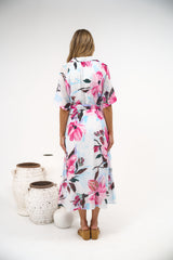 Posie Midi Dress - Collared Button Down Shirt Dress with Matching Waist Tie in Anemone Print