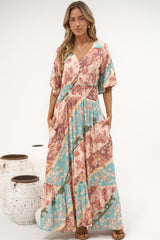 Jemina Maxi Dress - V-Neck Elasticated Waist A-Line Dress in Clavelle Print