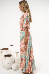 Jemina Maxi Dress - V-Neck Elasticated Waist A-Line Dress in Clavelle Print