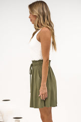 Aiden Shorts - High Waisted Longline Linen Shorts with Pockets in Khaki