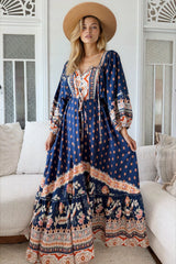 JAASE - Catalonia Maxi Dress: Batwing Sleeve Button Down Smock Dress in Asha Print