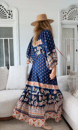 JAASE - Catalonia Maxi Dress: Batwing Sleeve Button Down Smock Dress in Asha Print