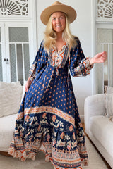 JAASE - Catalonia Maxi Dress: Batwing Sleeve Button Down Smock Dress in Asha Print