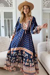 JAASE - Catalonia Maxi Dress: Batwing Sleeve Button Down Smock Dress in Asha Print