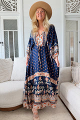 JAASE - Catalonia Maxi Dress: Batwing Sleeve Button Down Smock Dress in Asha Print